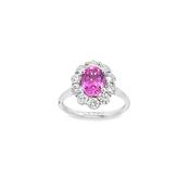 9ct White Gold Oval Pink Sapphire Ring with Fancy Cultured Diamond Set Shoulders .80ct image