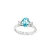 9ct White Gold Oval Paraiba Tourmaline Ring with Cultured Diamond Set Shoulders .37ct image