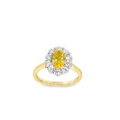 9ct Oval Cultured Fancy Vivid Yellow Diamond Ring With Cultured Diamond Halo 1.75ct image