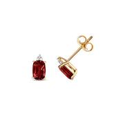9ct Yellow Gold Oval Cultured Garnet and Diamond Earrings .02ct image