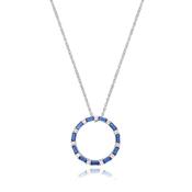 Sterling Silver White and Blue CZ Open Circle Necklet