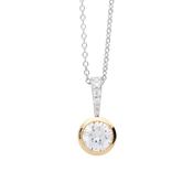 Sterling Silver Gold Plated Rubover CZ Solitaire Pendant with CZ Baile
