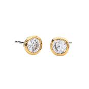 Sterling Silver Gold Plated Rubover CZ Solitaire Earrings
