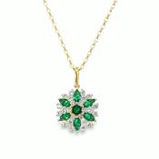 9ct White &amp; Green CZ Round Flower Cluster Pendant
