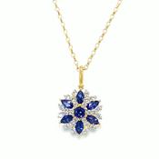 9ct White &amp; Blue CZ Round Flower Cluster Pendant