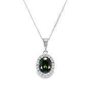 9ct White Gold Pear Cut Peridot Pendant with CZ Halo
