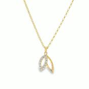 9ct Polished &amp; CZ Open Double Leaf Pendant image