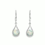 Sterling Silver CZ Opal Pear Drop Earrings
