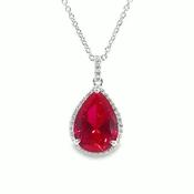 Sterlng Silver CZ Red Pear Pendant With Halo