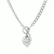 Sterling Silver Curb T-Bar Puff Heart Necklet image