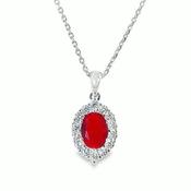 Sterling Silver Red CZ Oval Halo Pendant