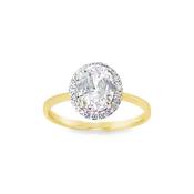 9ct Yellow Gold Round Oval Halo Cubic Zirconia Ring image