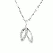 9ct White Gold Polished &amp; CZ Open Double Leaf Pendant