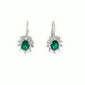 Sterling Silver Green And Cubic Zirconia Drop Cluster Earrings image