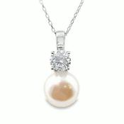 Sterling Silver Drop Pearl + Cubic Zirconia Pendant