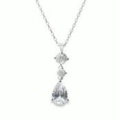 Sterling Silver Drop Pear + Two Cubic Zirconia Pendant image