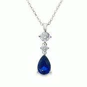 Sterling Silver Drop Dark Blue Pear + Two Cubic Zirconia Pendant image
