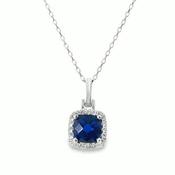 Sterling Silver Cushion Dark Blue Cubic Zirconia Halo Pendant image