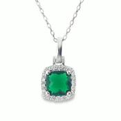 Sterling Silver Cushion Green Cubic Zirconia Halo Pendant image