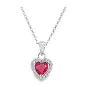 Sterling Silver Red Heart +  Cubic Zirconia Halo Pendant image