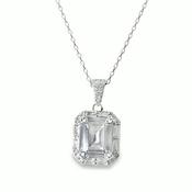 Sterling Silver Rectangular Cubic Zirconia Halo Pendant image