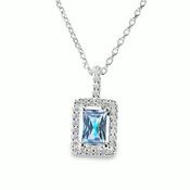 Sterling Silver Rect Cubic Zirconia Light Blue Pendant image