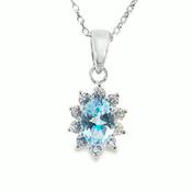 Sterling Silver Cubic Zirconia Light Blue Cluster Pendant image