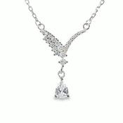 Sterling Silver CZ Wishbone With Pear Drop Pendant