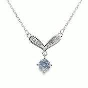 Sterling Silver CZ Wishbone With Round Drop Pendant