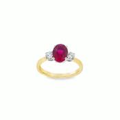 9ct Cubic Zirconia Red Oval 3 Stone Ring With Round Shoulders