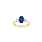 9ct Cubic Zirconia Blue Oval 3 Stone Ring With Round Shoulders