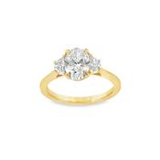 9ct Yellow Gold Three Stone Oval and Demilune Cut Cultured Diamond Ring 1.41ct