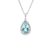Sterling Silver Pear Cut Sky Blue Topaz Pendant with CZ Halo image