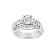 Sterling Silver Round Solitaire CZ Ring with Channel Set Shoulders and Channel Set Eternity Ring Set