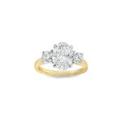 9ct 3 Stone Oval Cultured Diamond Ring With Round Brilliant Shoulders 2.60ct