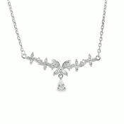 Sterling Silver CZ Floral Hammock Necklet With Butterfly Pear Drop Centre