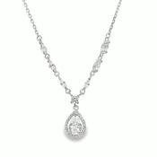 Sterling Silver CZ Marquise Necklet With Open CZ Pear Halo Drop