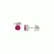 Sterling Silver CZ 5mm Round Red Stud Earrings