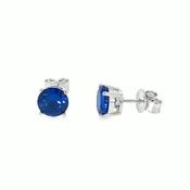 Sterling Silver CZ 7.5mm Round Dark Blue Stud Earrings