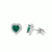 Sterling Silver CZ Green Heart Earrings With CZ Halo