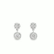 Sterling Silver Cubic Zirconia Round Cluster &amp; Rubover Drop Earrings