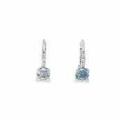 Sterling Silver CZ Round Light Blue Drop Earrings