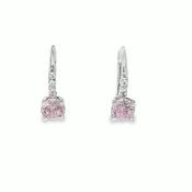 Sterling Silver CZ Round Pink Drop Earrings