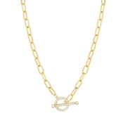 Sterling Silver Gold Plated CZ Paperlink T-Bar Necklet image