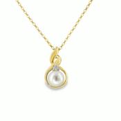 9ct Dianmond &amp; 8mm Freshwater Pearl Swirl Pendant