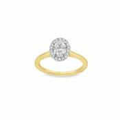9ct Yellow Gold Oval Cut Halo Diamond Ring .89ct image