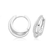 Sterling Silver Three Row CZ and Polished Hoop Earrings