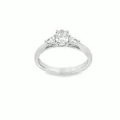 Platinum 3 Stone Oval Cut Centre Diamond Ring With Pear Cut Shoulders .70ct
