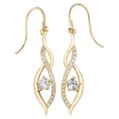 9ct Yellow Gold CZ Swirl Drop Earrings with Shepherd's Hook