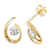 9ct Yellow Gold Pear Swirl Stud Earring with CZ Centre image